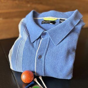 Nat Nast Luxury Originals 2XT 100% Cotton Polo Blue Stripe Short Sleeve Bowling